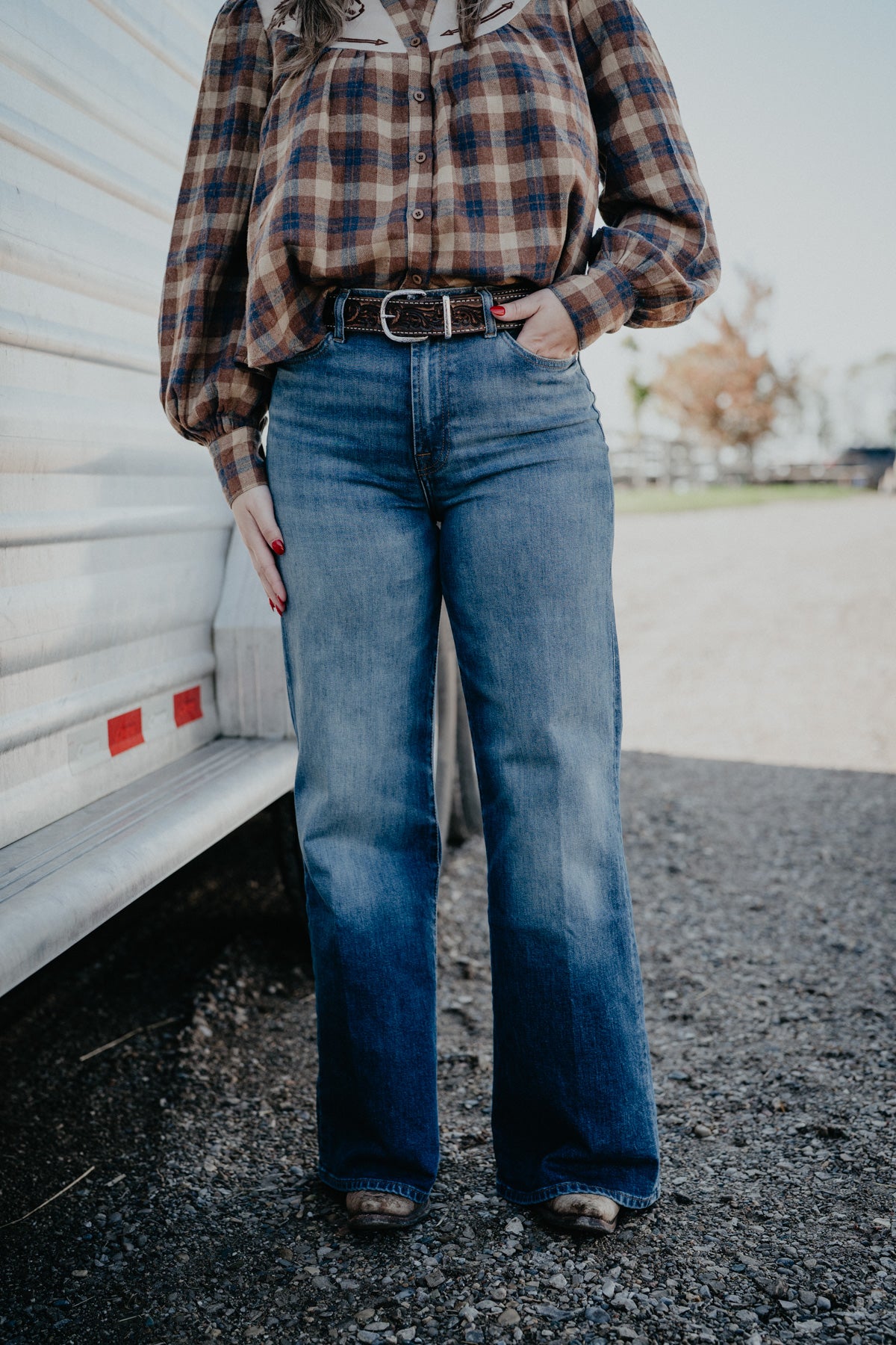 'Blue Fern' Ultra High Rise 'Jo' Wide Leg Jean by 7FMK 32" Inseam
