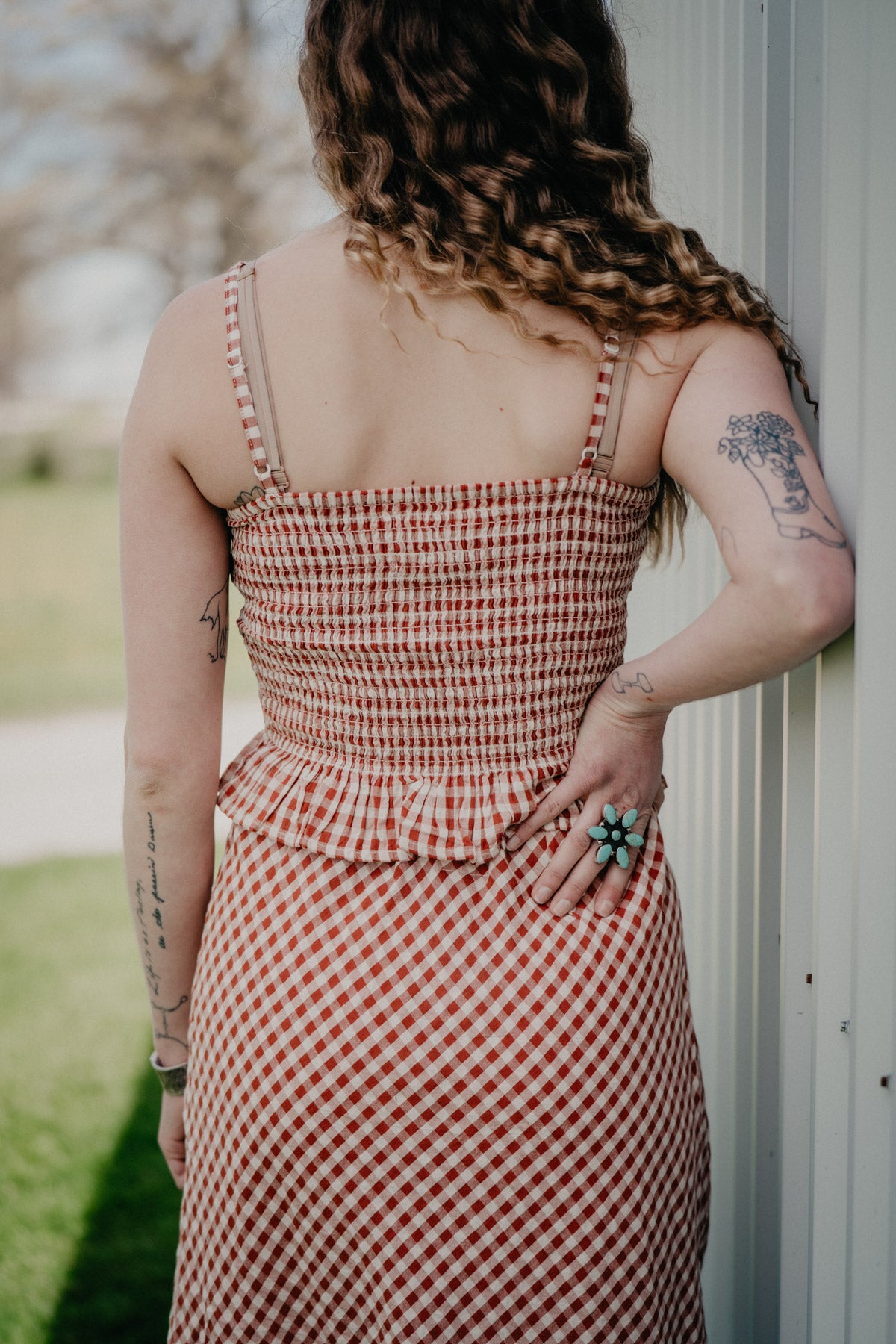 'Gazania' Rust Gingham Print Tank (S - XL)