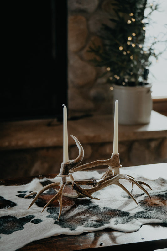 #88 Authentic Candle White Tail Mule Deer Antler Candelabra