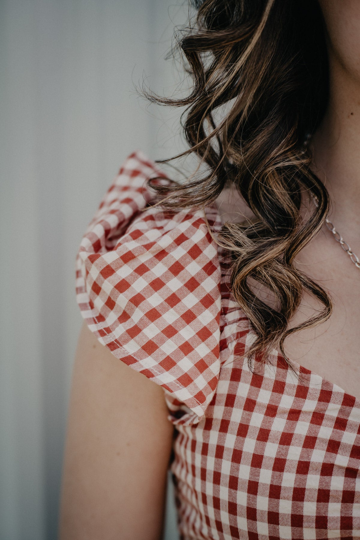 'Everden' Rust/Ivory Gingham Smocked Cap Sleeve Top (S - XXL)