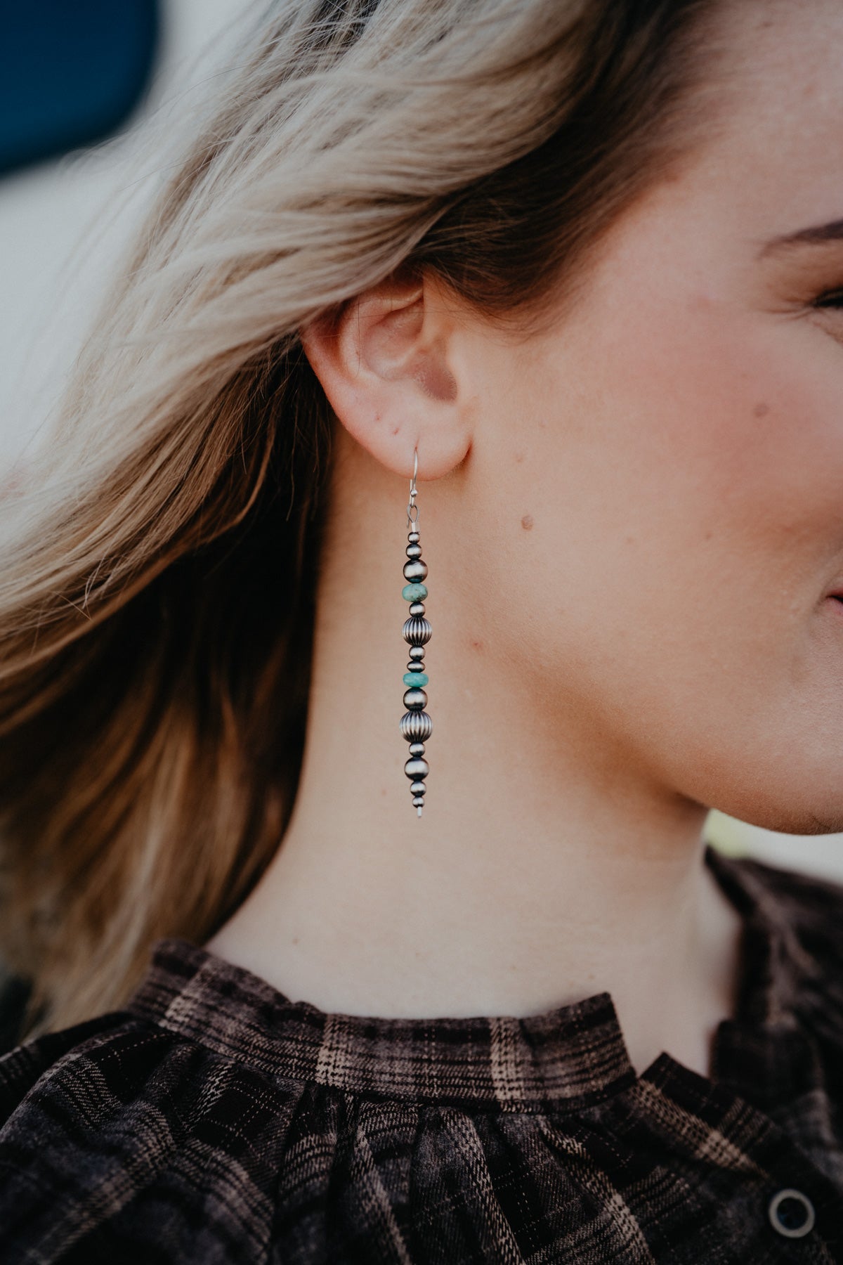 Sterling Silver Oxidized Ball with Turquoise Dangle Earrings