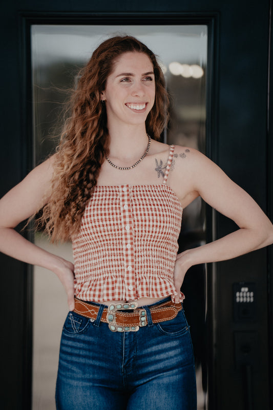 'Gazania' Rust Gingham Print Tank (S - XL)
