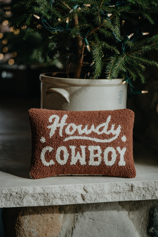 Howdy Cowboy Rug Hooked Pillow (8"x12")