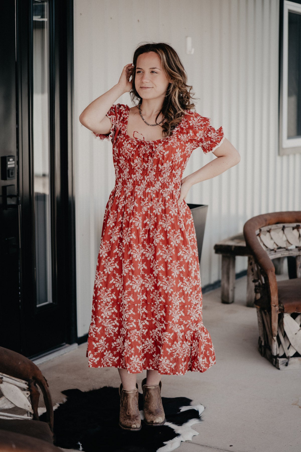 'Ruellia' Rust Midi Dress by Cotton & Rye (1 S Only)