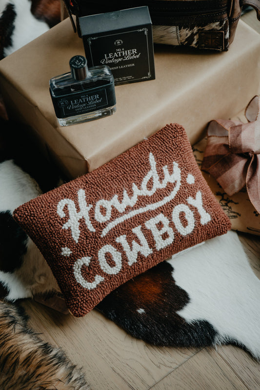 Howdy Cowboy Rug Hooked Pillow (8"x12")