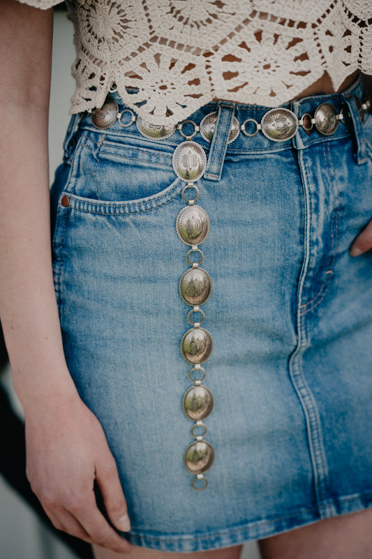 'Reyna' Stamped Nickle Concho Belt