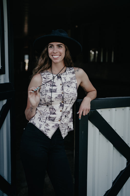 'Valour' Vintage Western Print Vest (S - XL)