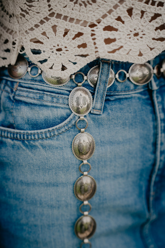 'Reyna' Stamped Nickle Concho Belt
