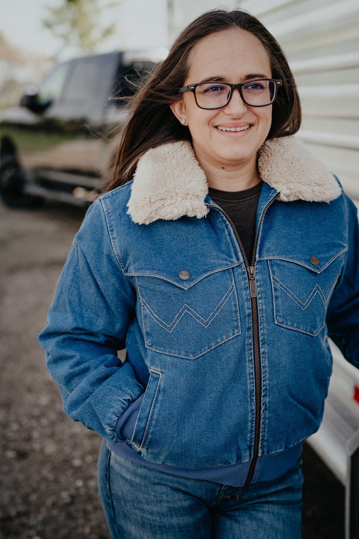 'Ranch Belle' Wrangler Denim Bomber Jacket