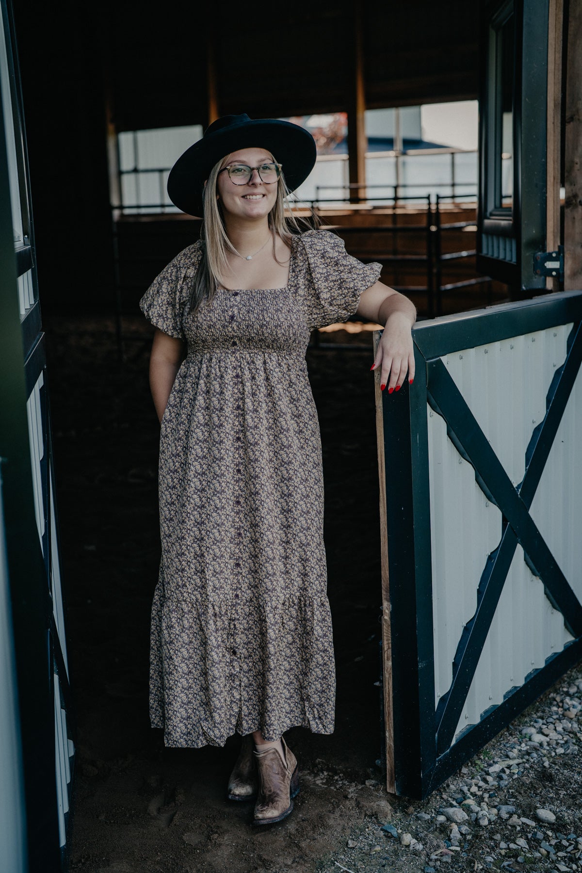 'Abigale' Puff Sleeve Floral Midi Dress