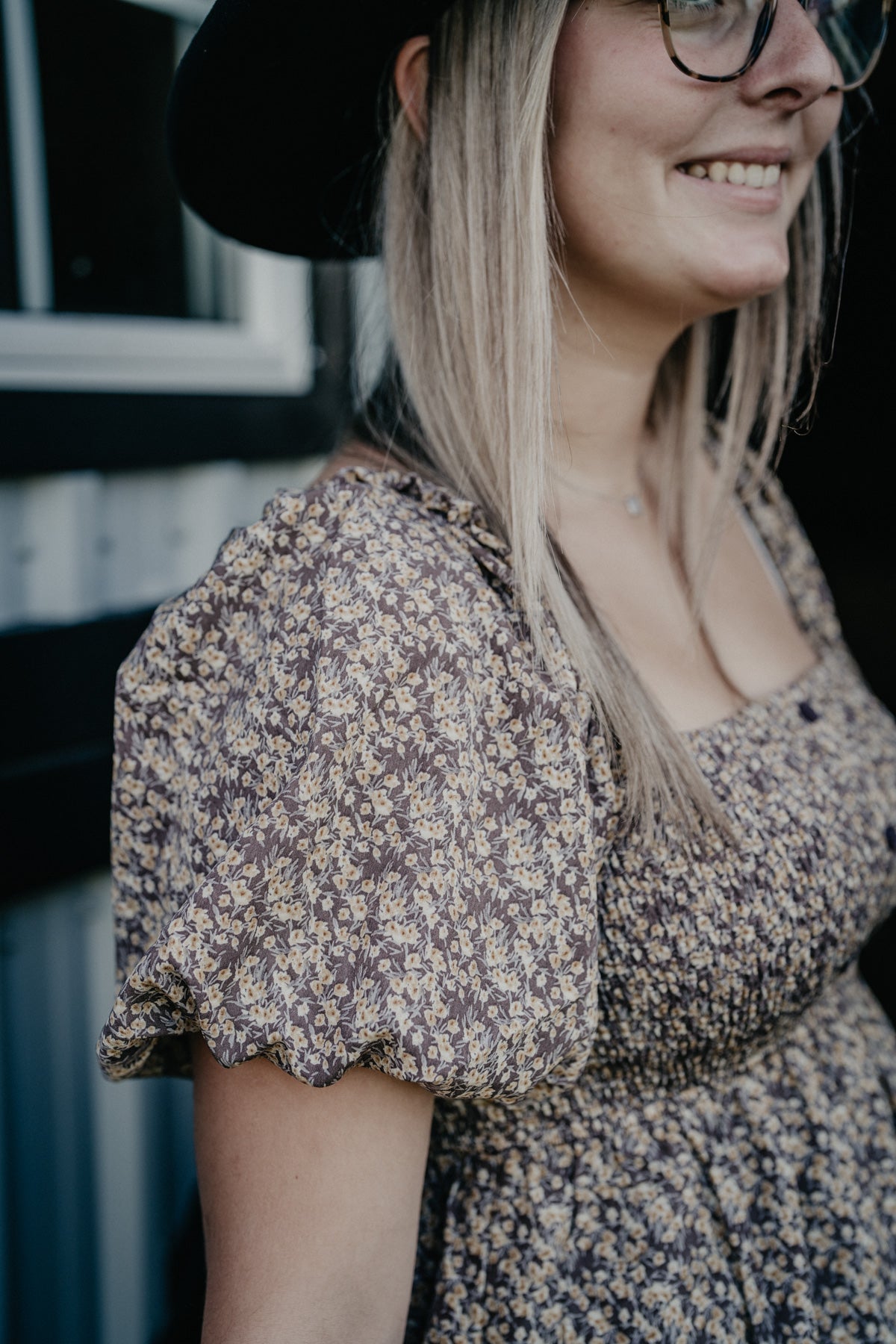 'Abigale' Puff Sleeve Floral Midi Dress