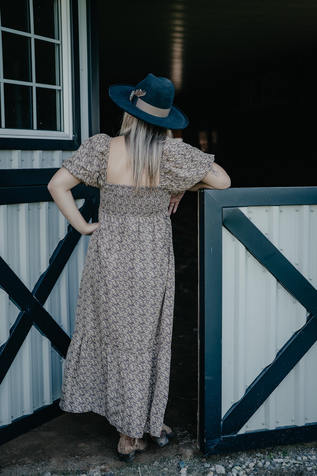 'Abigale' Puff Sleeve Floral Midi Dress
