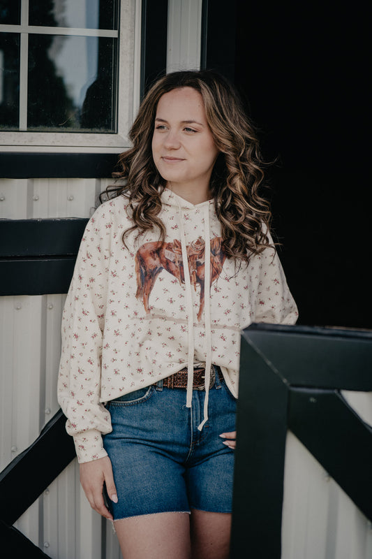 'Flatland' Ranch Horse Floral Hoodie (S-L)