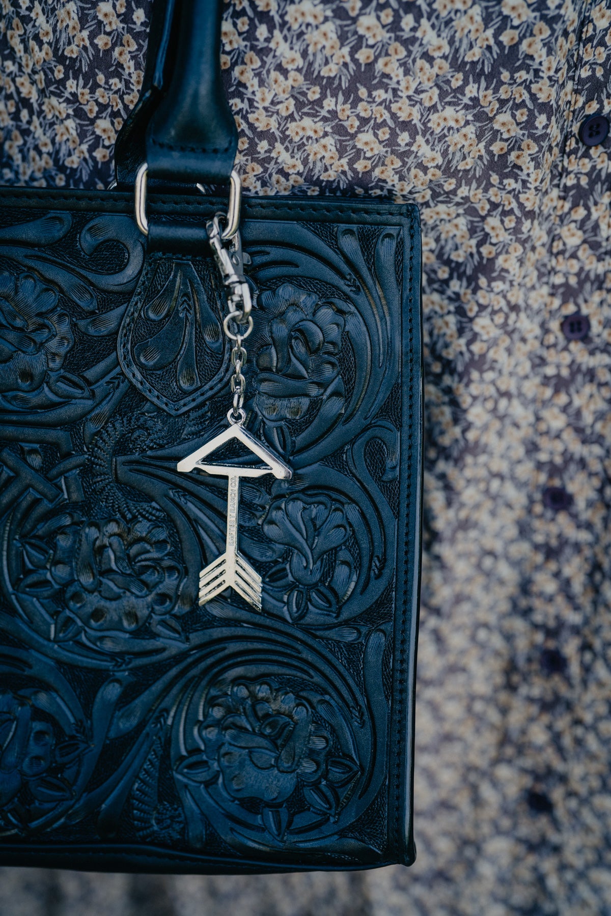 Medium Tote Hand Bag with Floral Carving