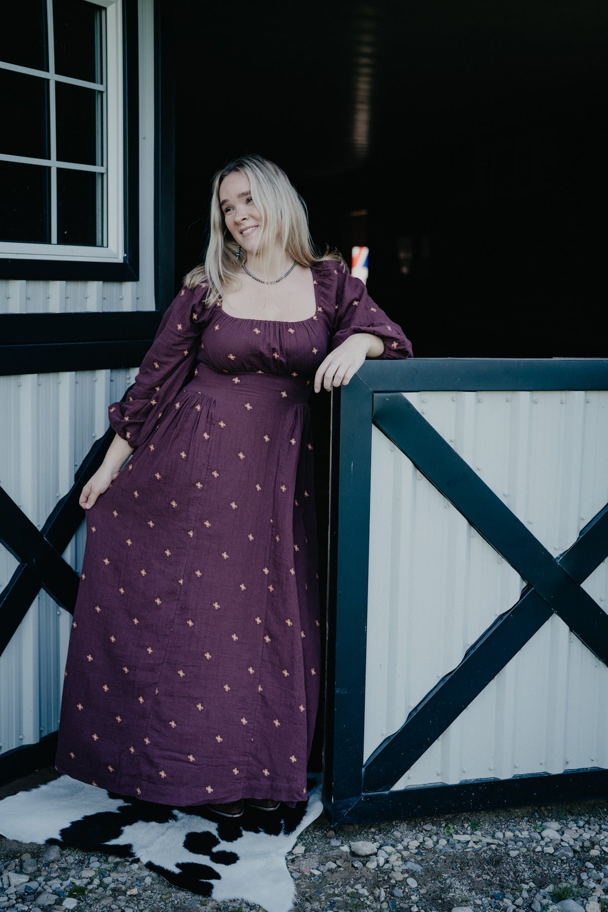 'Merlot' Embroidered Wine Long Sleeve Maxi Dress by Rock & Roll Denim