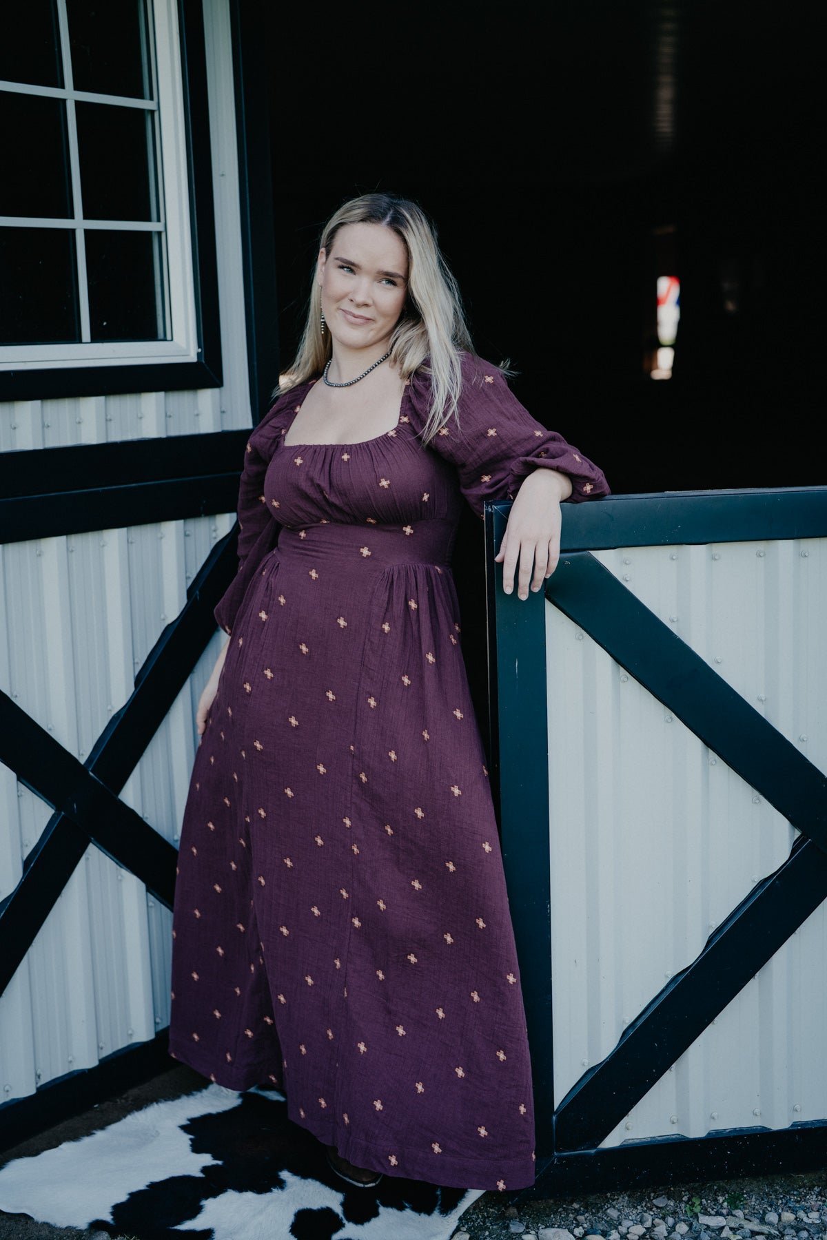 'Merlot' Embroidered Wine Long Sleeve Maxi Dress by Rock & Roll Denim
