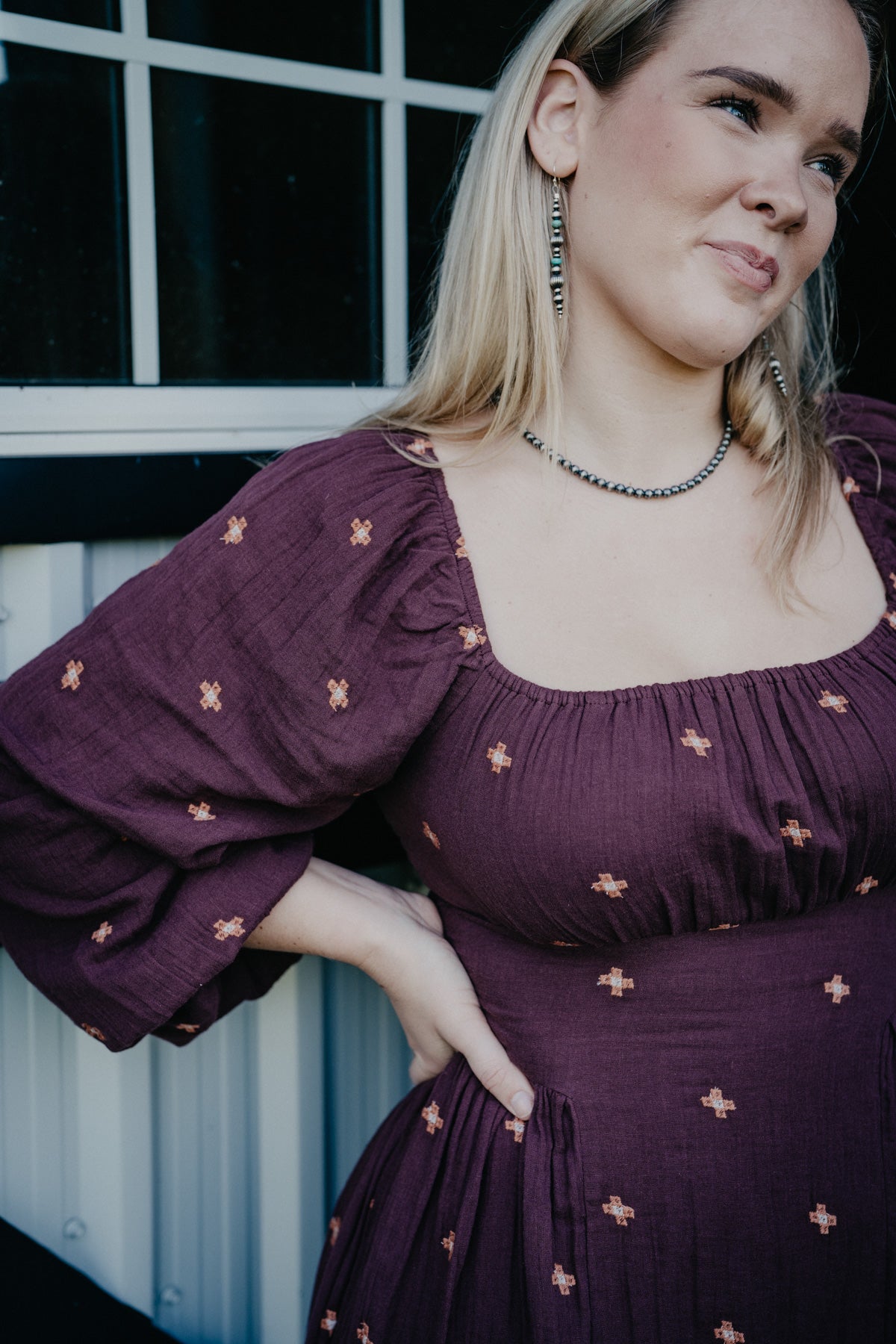 'Merlot' Embroidered Wine Long Sleeve Maxi Dress by Rock & Roll Denim