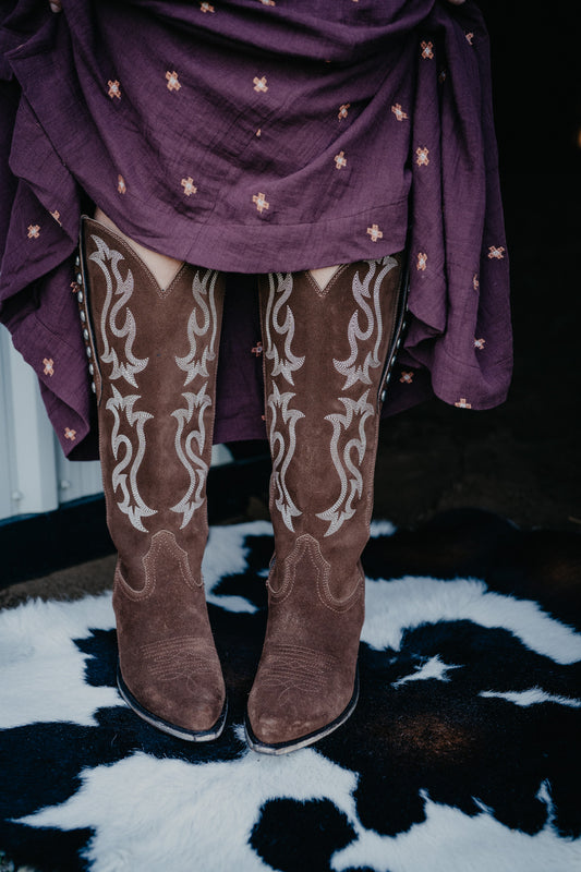 'Mia' Chocolate Suede Tall Studded Boot (Regular & Wide Calf)