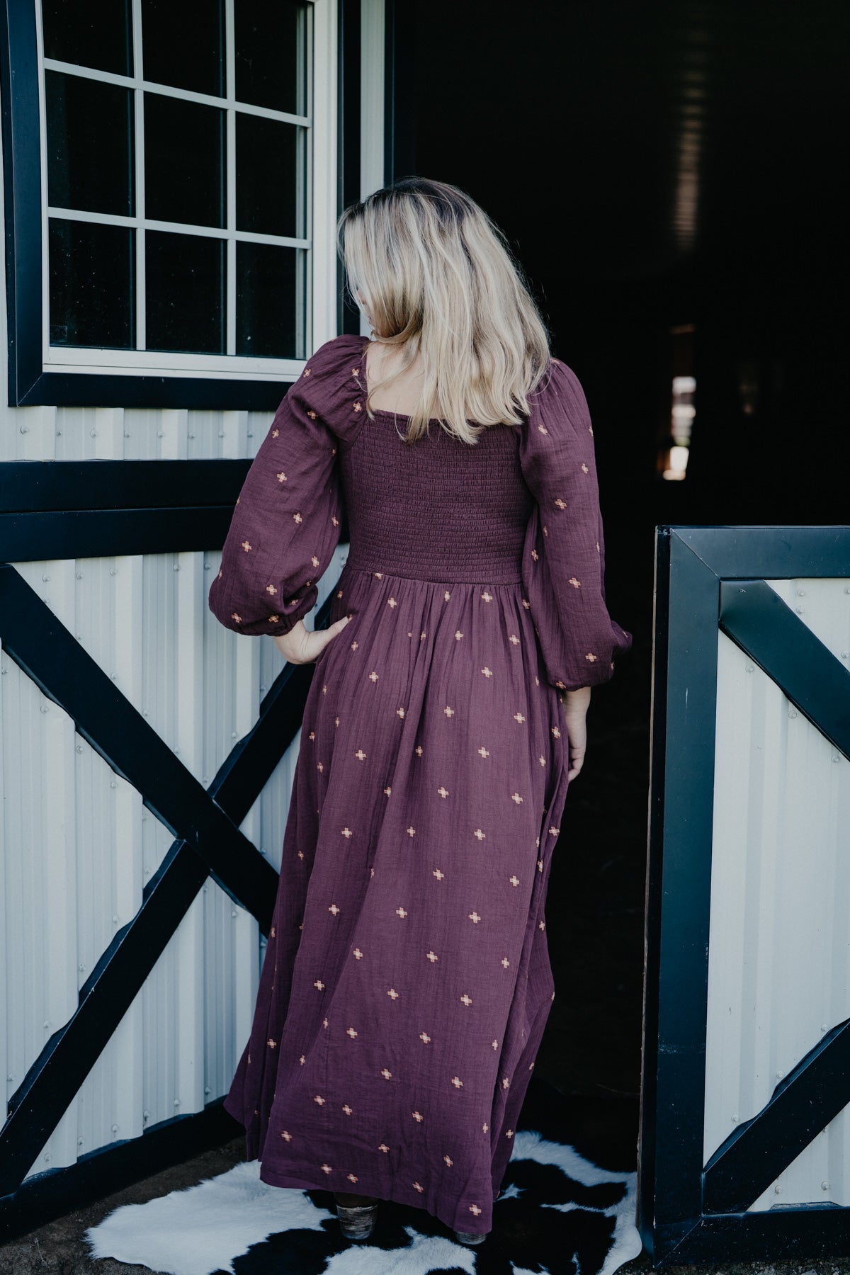 'Merlot' Embroidered Wine Long Sleeve Maxi Dress by Rock & Roll Denim