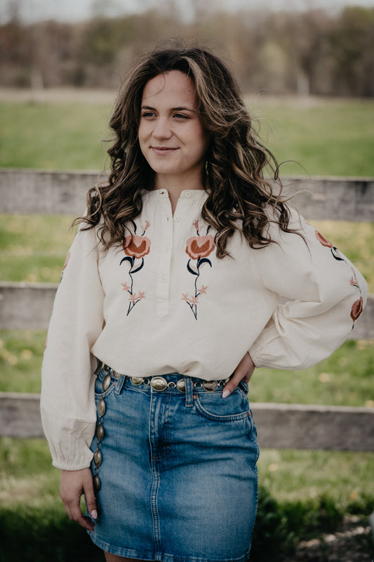 'Mckenna' Floral Embroidered Peasant Top (S - XXL)