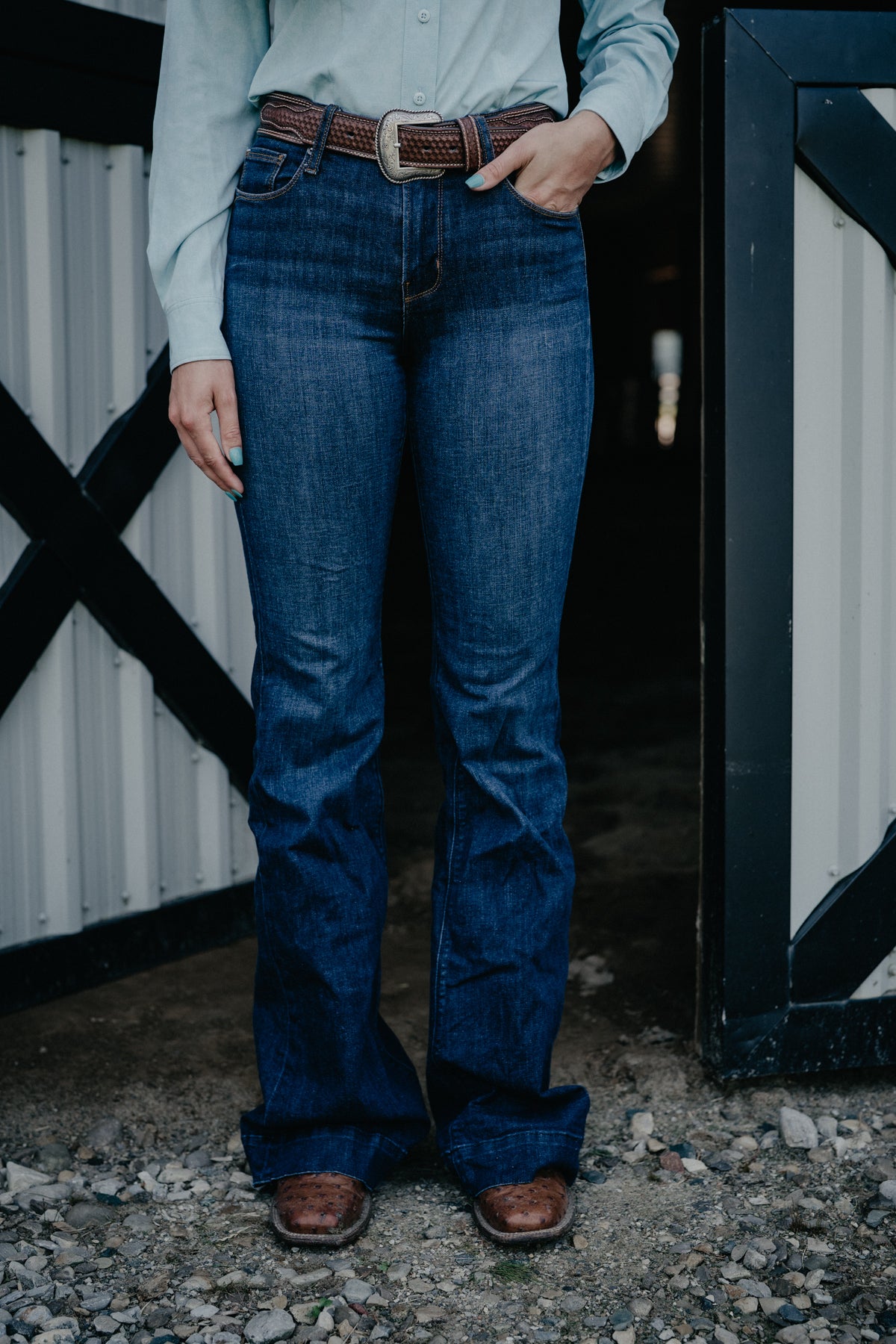 'Bella' Haala Denim Trouser Jean {Deep Ocean with Gold Stitching}