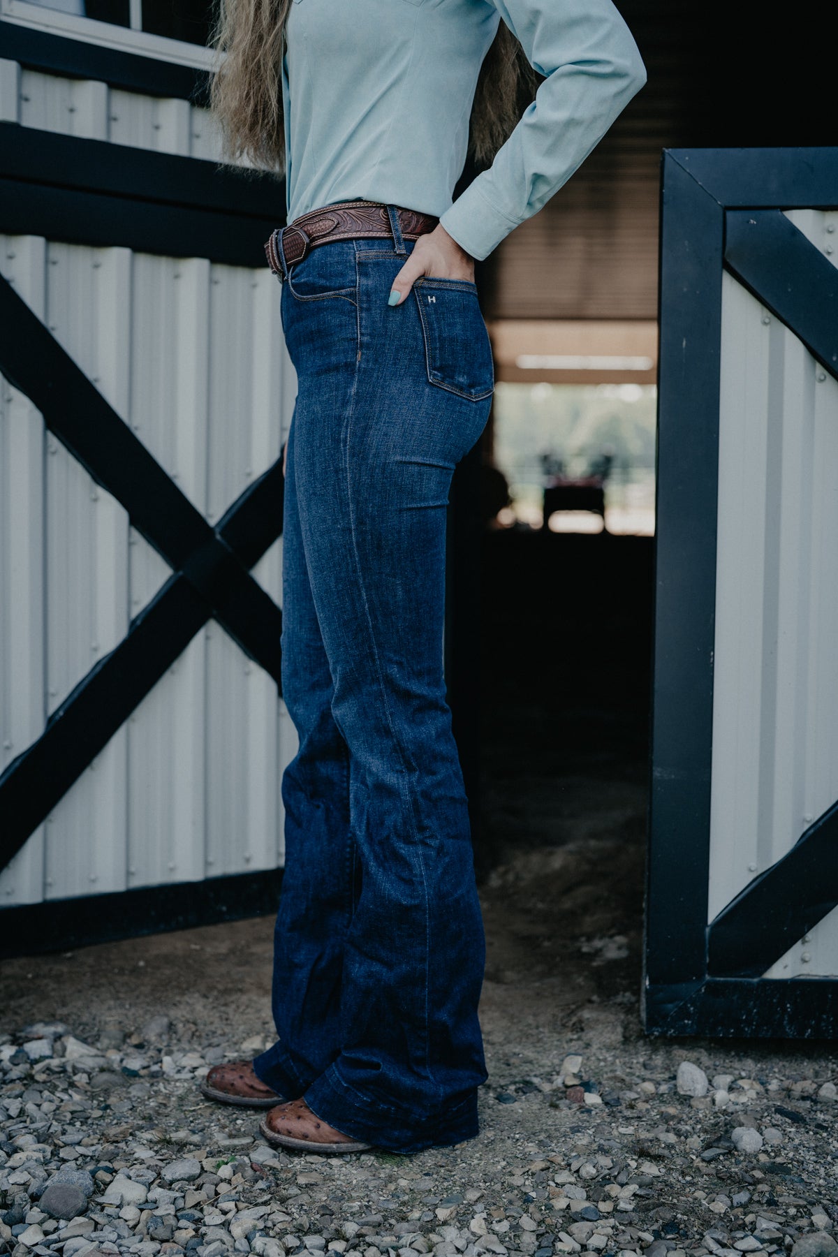 'Bella' Haala Denim Trouser Jean {Deep Ocean with Gold Stitching}