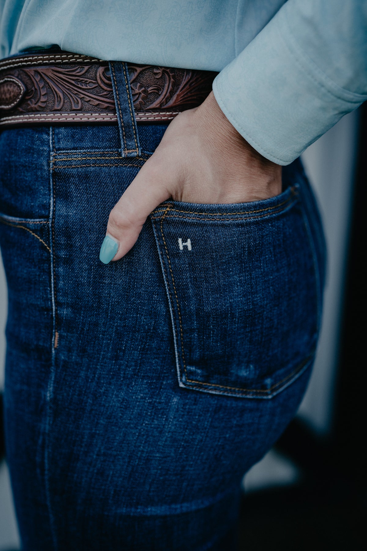 'Bella' Haala Denim Trouser Jean {Deep Ocean with Gold Stitching}