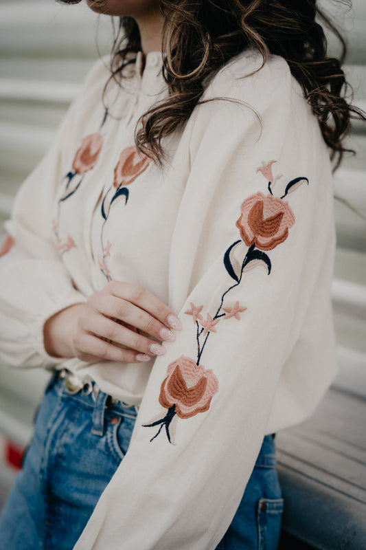 'Mckenna' Floral Embroidered Peasant Top (S - XXL)