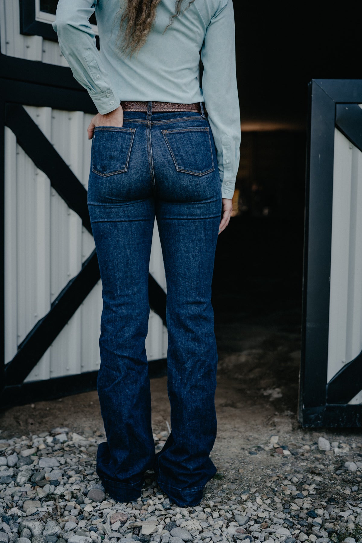 'Bella' Haala Denim Trouser Jean {Deep Ocean with Gold Stitching}