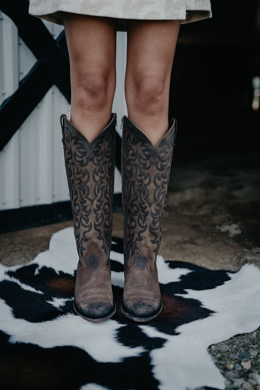"Allie" Tall BROWN Leather Boots by Liberty Black {B & C Calf Widths}