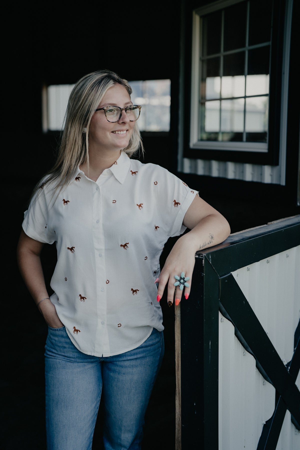 'Bryer' Horse Embroidered Short Sleeve Collared Shirt (2 Colours; S - XXL)