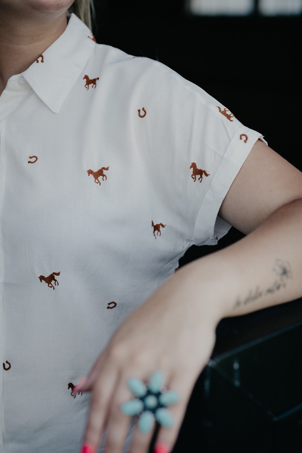 'Bryer' Horse Embroidered Short Sleeve Collared Shirt (2 Colours; S - XXL)