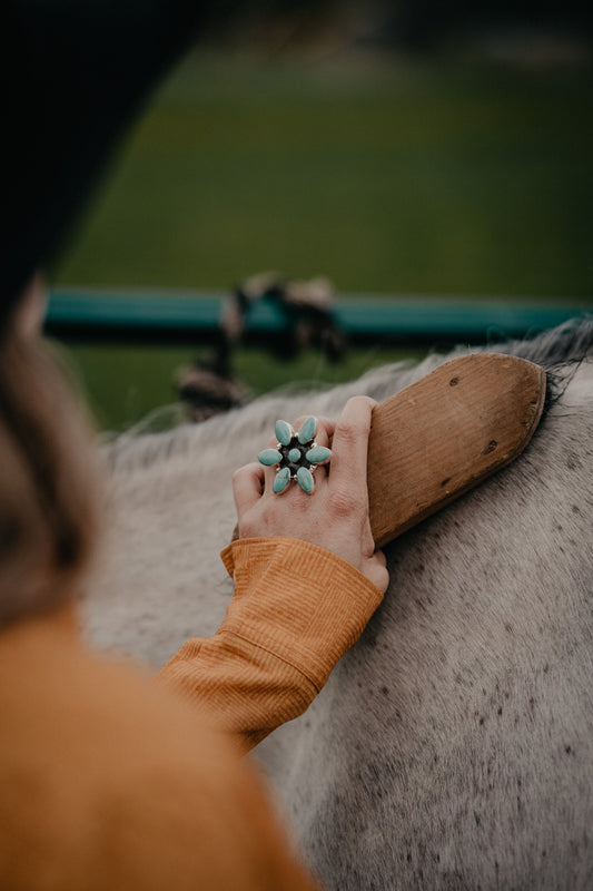 Flower Turquoise Sterling Adjustable Ring
