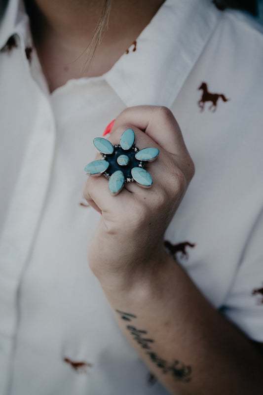 Flower Turquoise Sterling Adjustable Ring