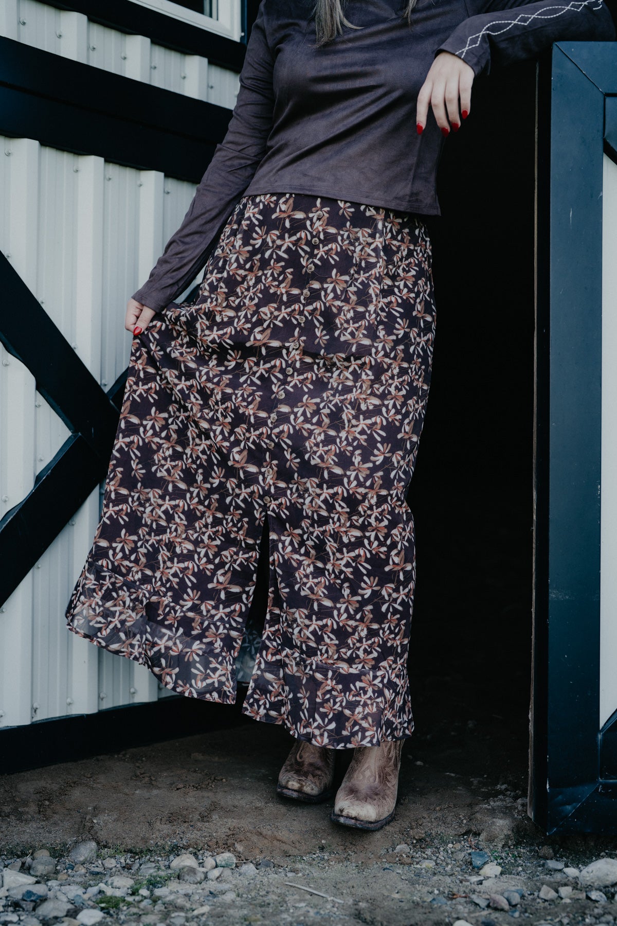 'Annie' Front Slit Floral Maxi Skirt