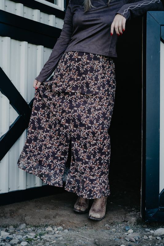 'Annie' Front Slit Floral Maxi Skirt