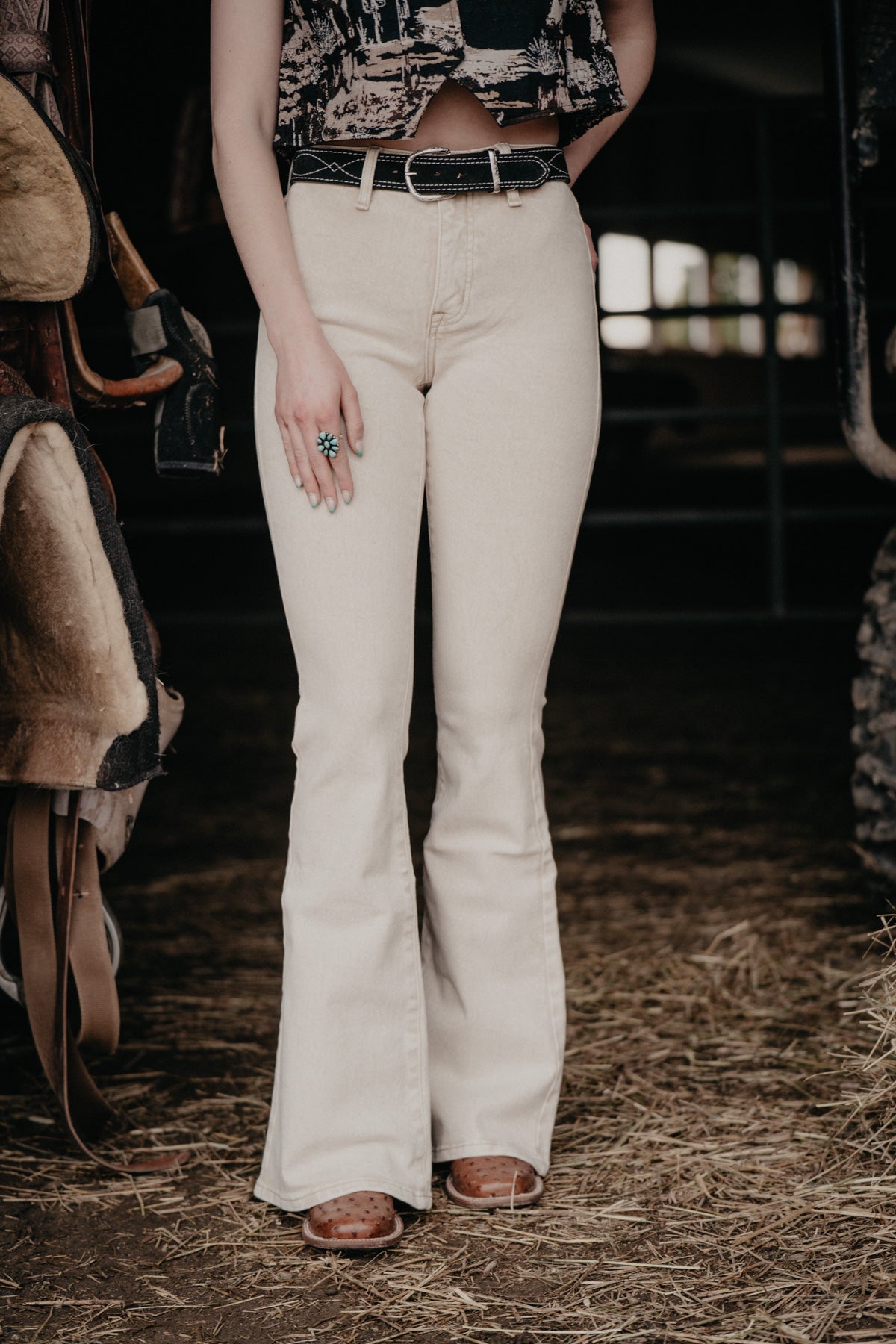 'Maggie' Natural High Rise Flare Jeans by Rock and Roll Denim (24 - 34)