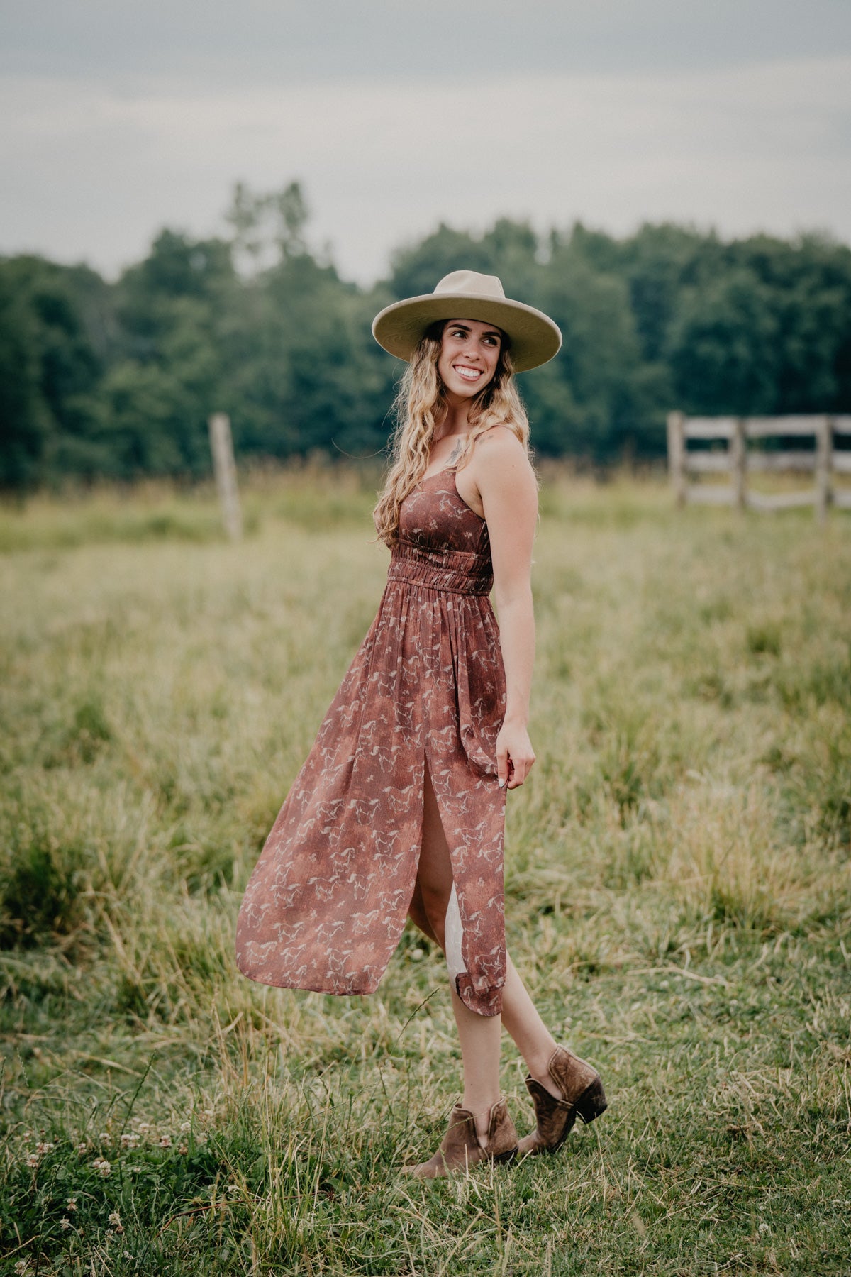 'Kelsea' Horse Print Midi Dress (XL Only)