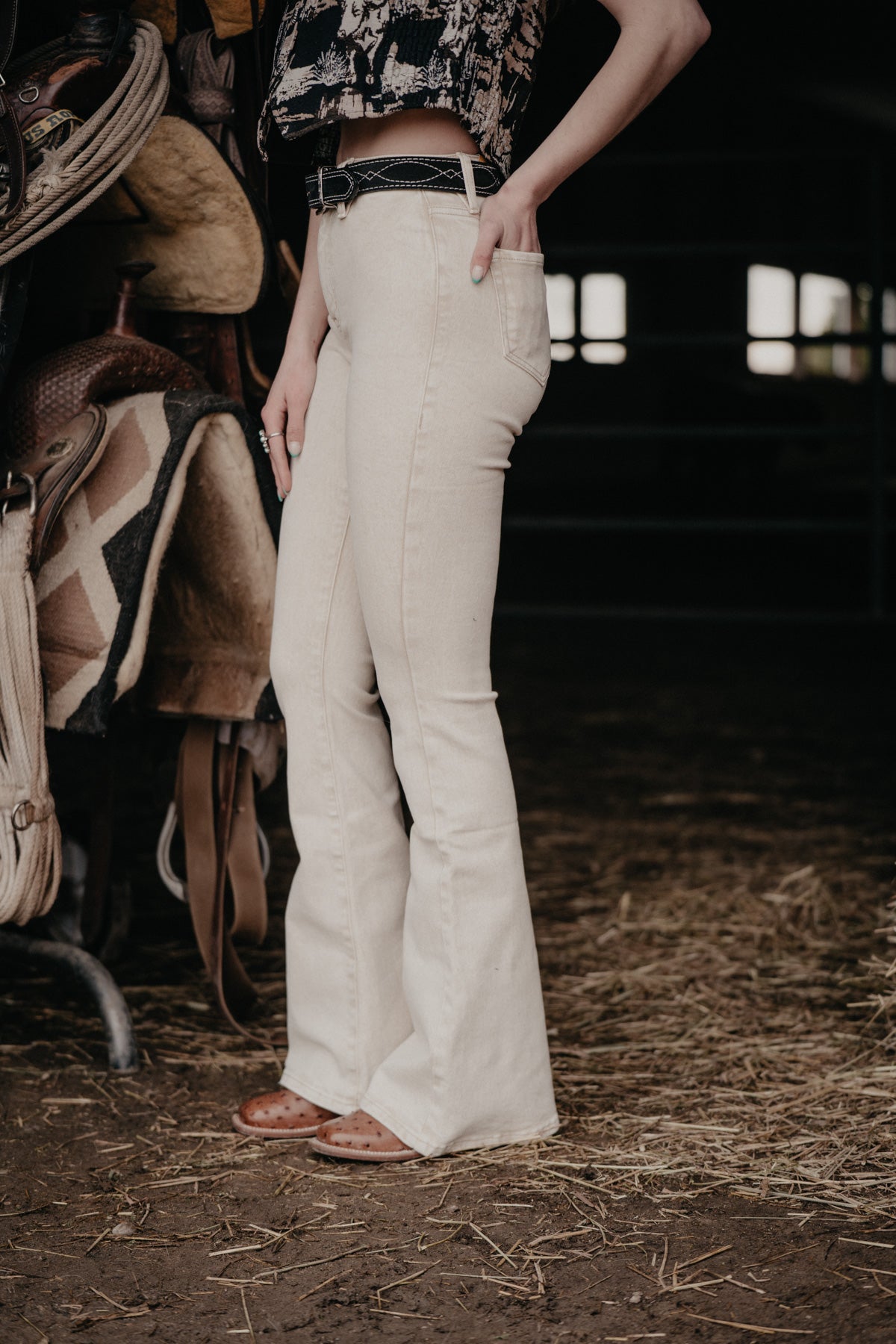 'Maggie' Natural High Rise Flare Jeans by Rock and Roll Denim (24 - 34)