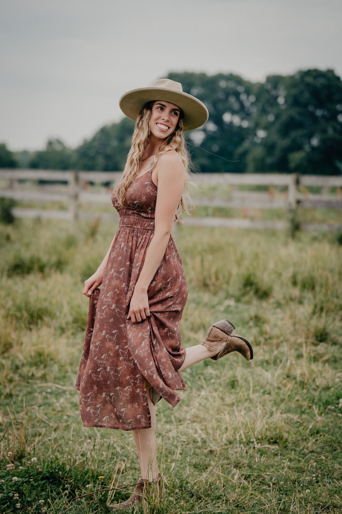 'Kelsea' Horse Print Midi Dress (XL Only)