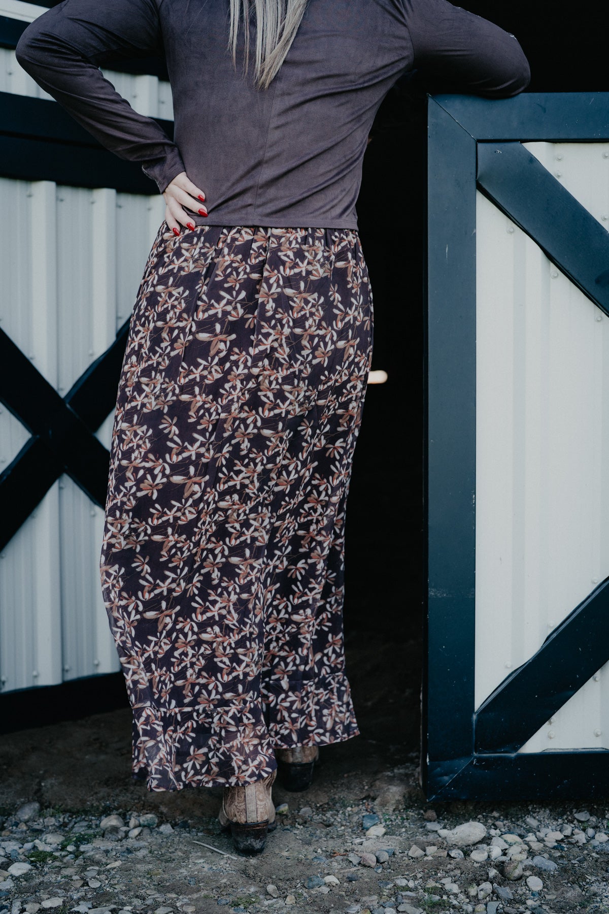 'Annie' Front Slit Floral Maxi Skirt
