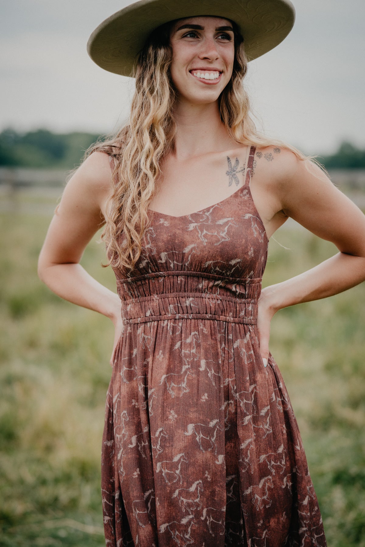 'Kelsea' Horse Print Midi Dress (XL Only)