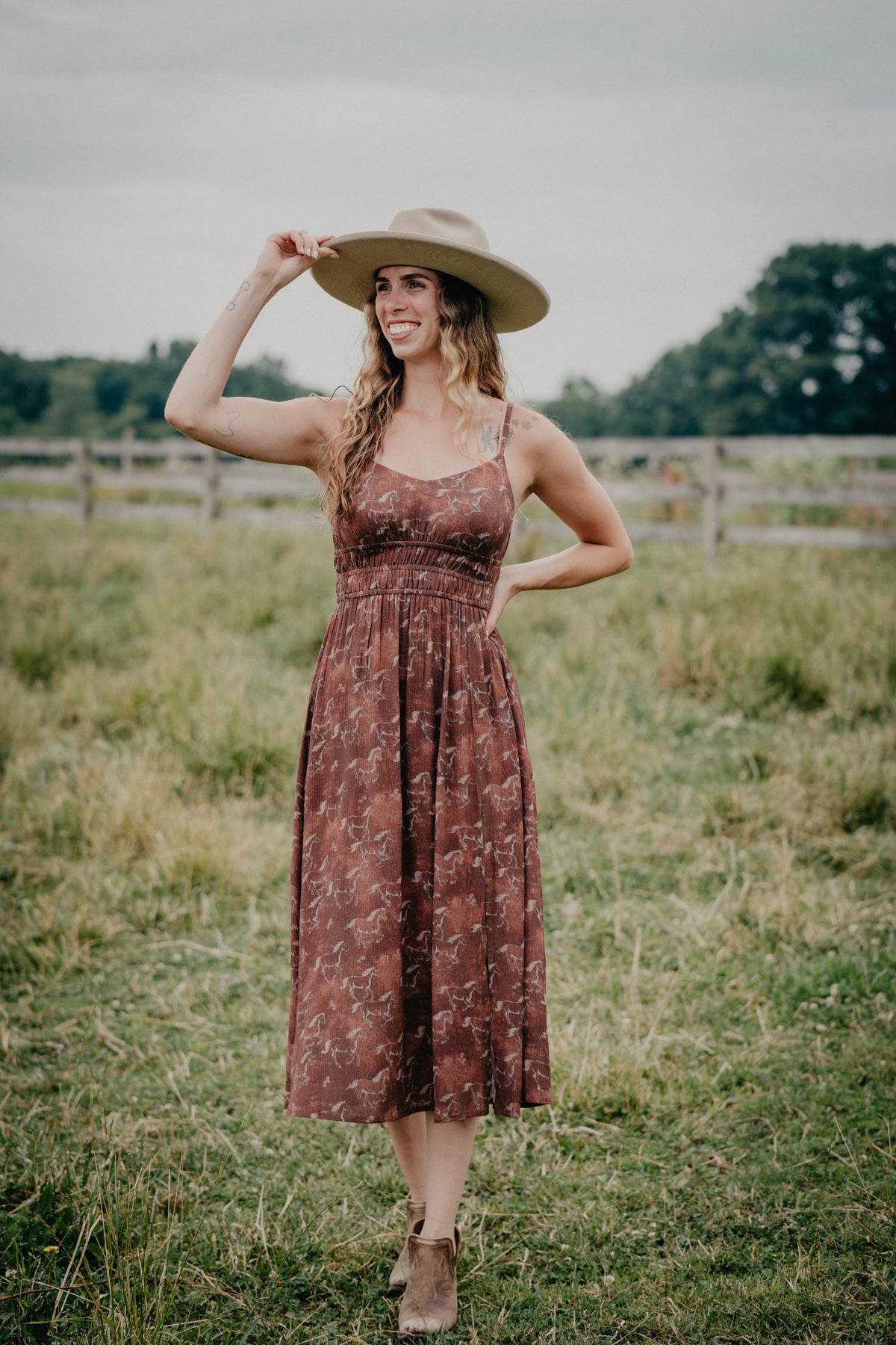 'Kelsea' Horse Print Midi Dress (XL Only)