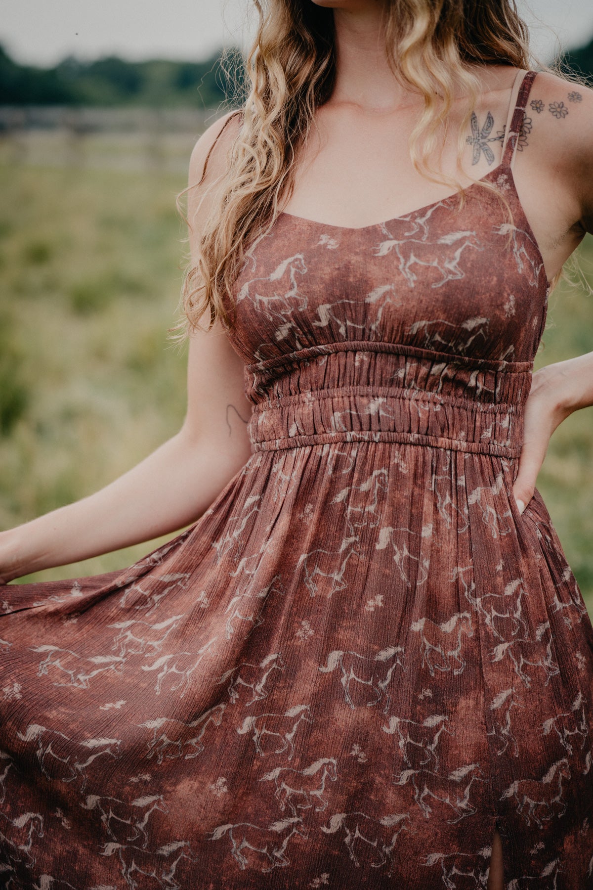 'Kelsea' Horse Print Midi Dress (XL Only)