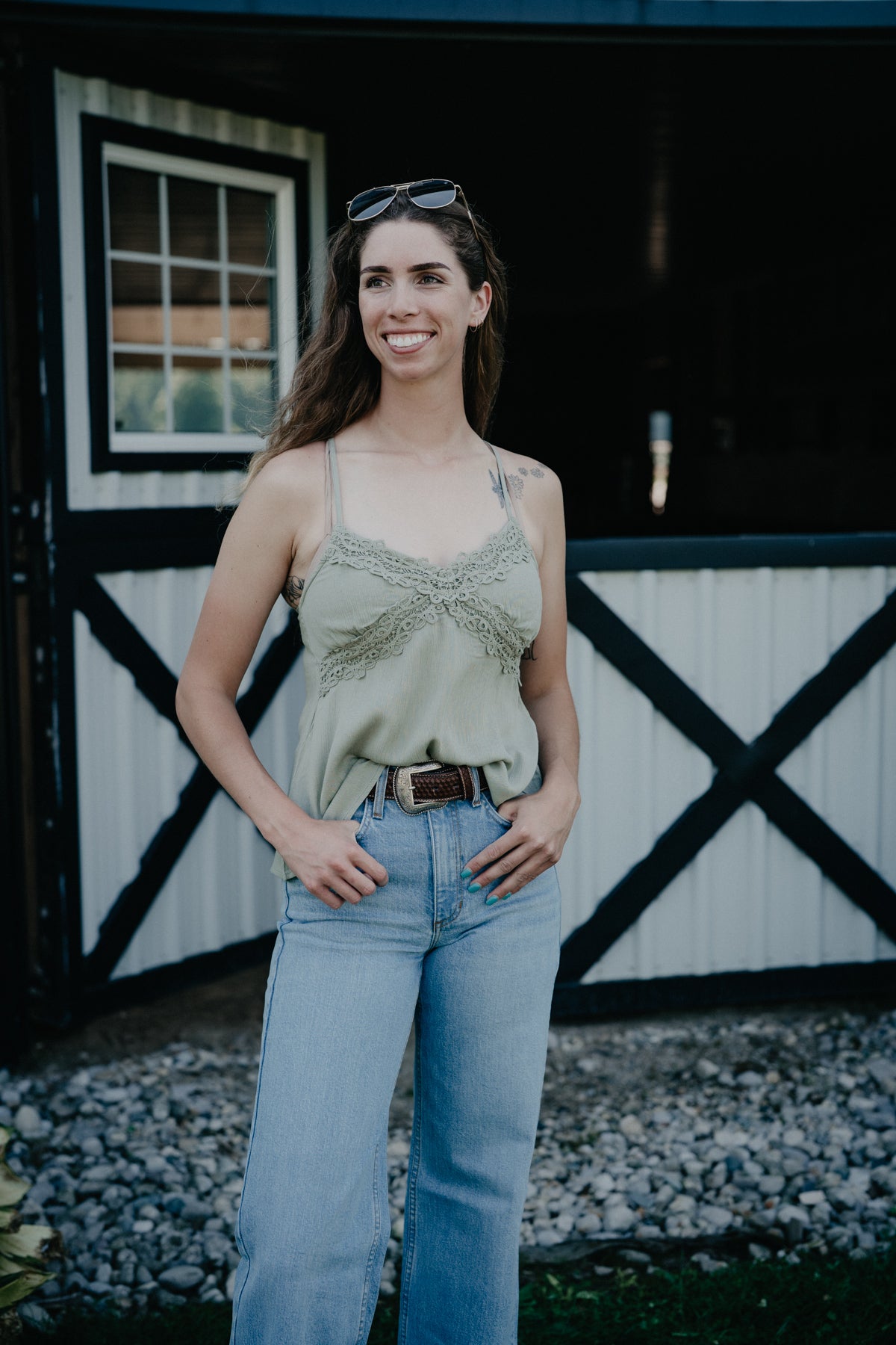 'Payton' Sage Green Lace Razor Back Tank Top by Rock & Roll (XS-XL)