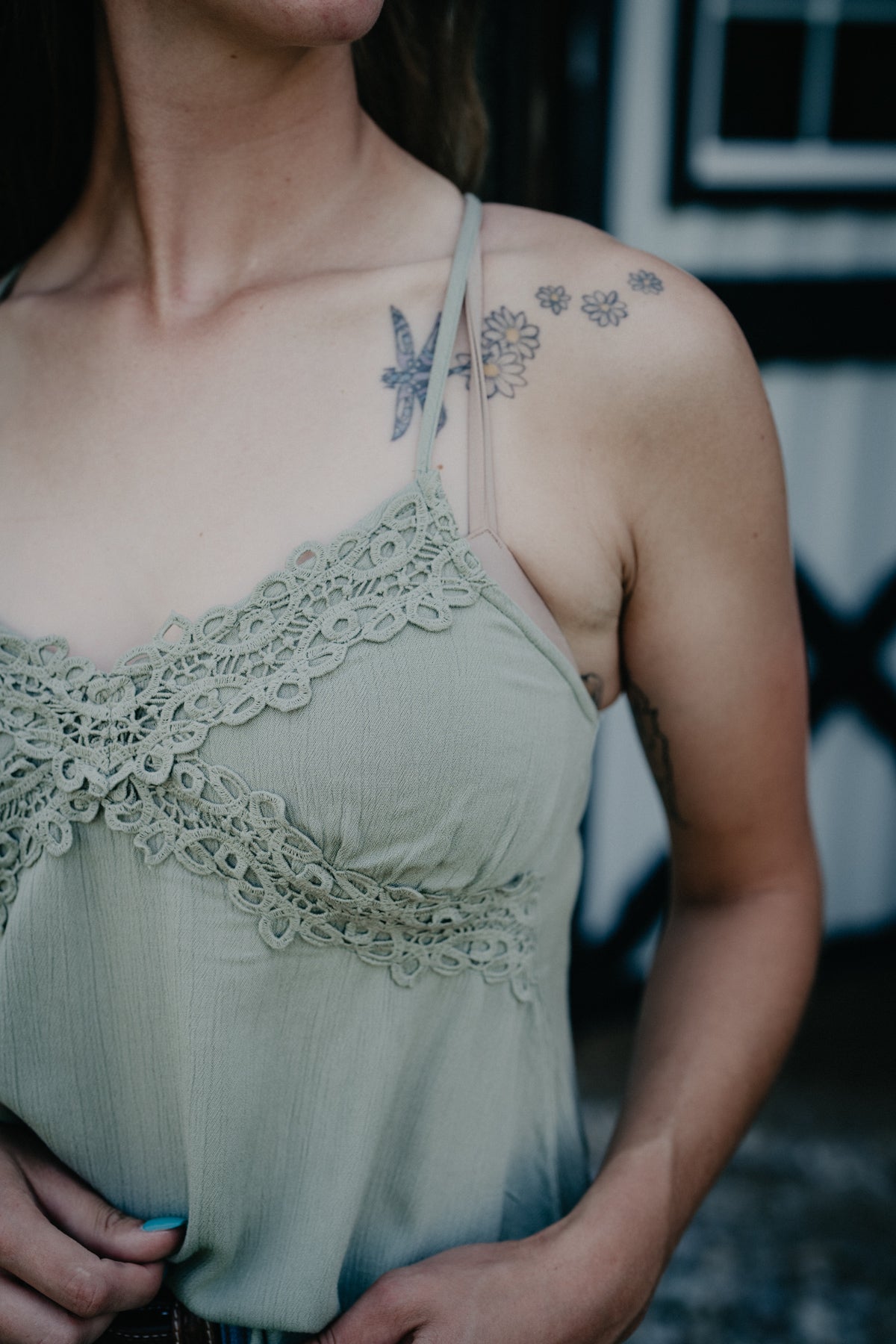 'Payton' Sage Green Lace Razor Back Tank Top by Rock & Roll (XS-XL)