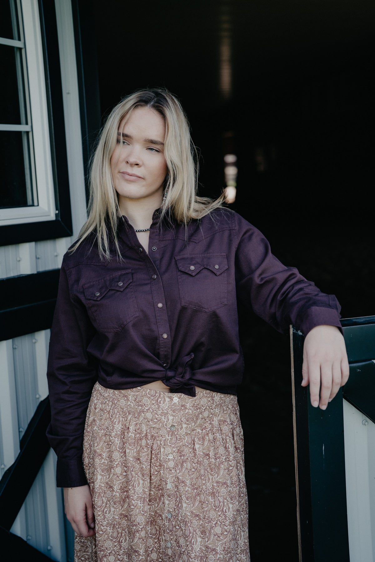 'Earthbound' Plum Women's Pearl Snap Shirt by Ariat