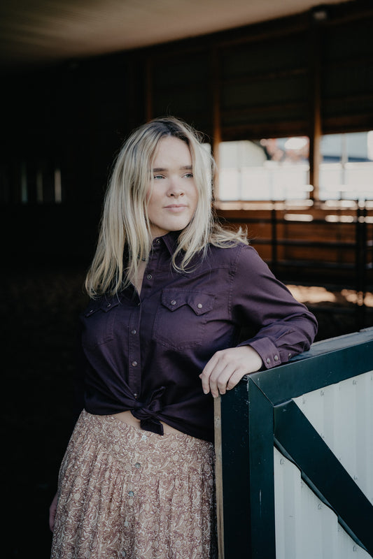 'Earthbound' Plum Women's Pearl Snap Shirt by Ariat