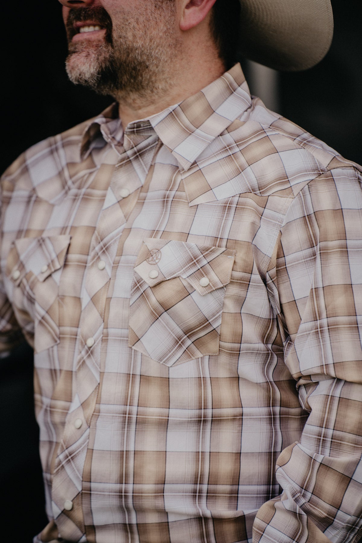 'Parker' Men's Wrangler Retro Long Sleeve Plaid Tan Pearl Snap Shirt (M-XXL)