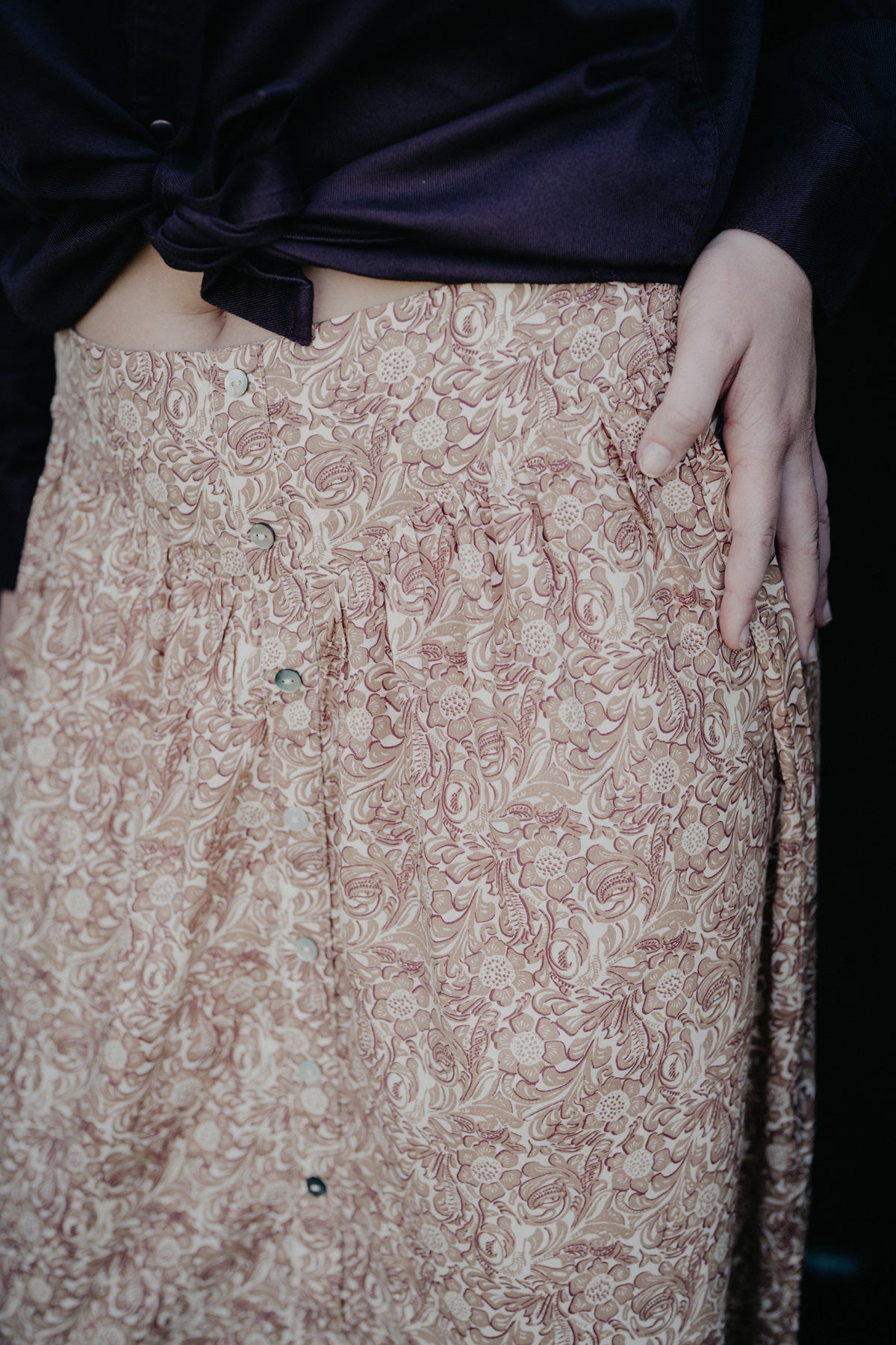 'Prairie Petals' Tooled Print Cream & Tan Maxi Skirt by Panhandle Slim